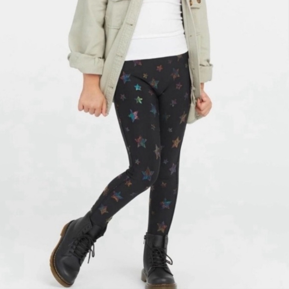 Spanx Girl's High Rise‎ Black Multicolor Star Print Leggings Size M 8-10